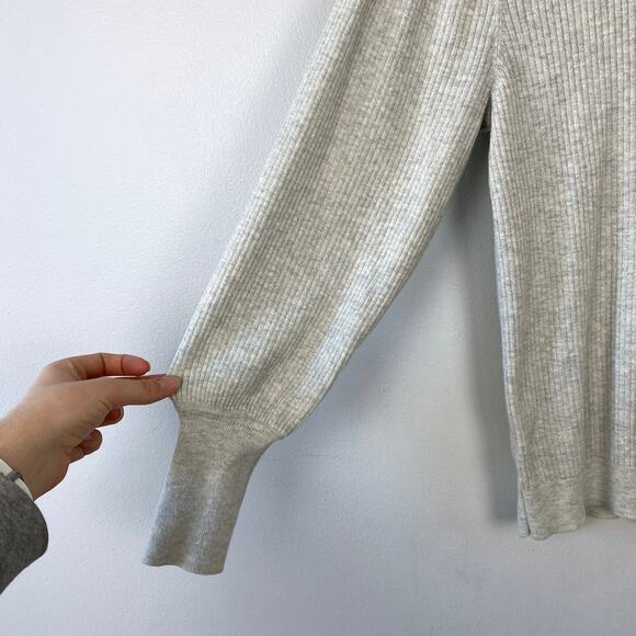 Loft Shimmer Puff‎ Sleeve Sweater Gray Ribbed Crewneck Pullover Size Medium - Picture 5 of 8